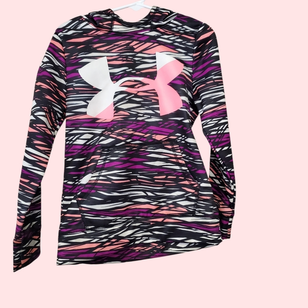 Under Armour Pink & Purple Striped Logo Hoodie Sz XS